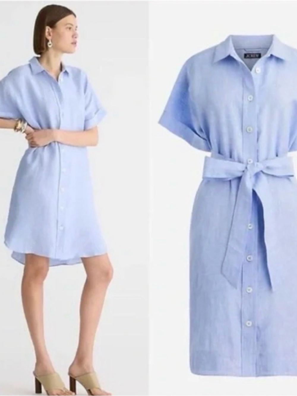 J.Crew Petite Capitaine Linen Shirtdress French Blue PL Button Front Belted